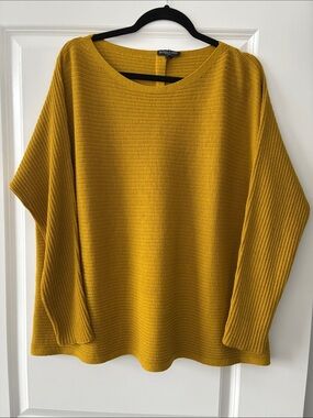 Eileen Fisher Size 1X 100% Wool Ribbed Lightweight Knit Sweater - Mustard Yellow